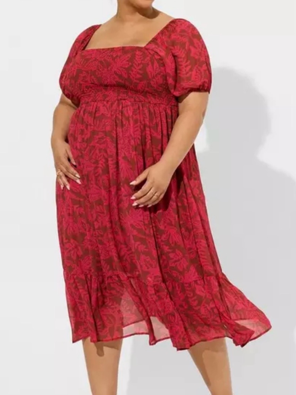 Torrid Tea Length Smocked Bodice Aline Dress Red, 2X 18/20
